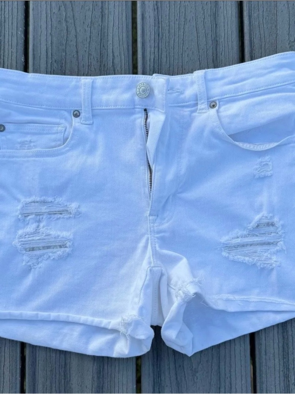 American Eagle Outfitters White Distressed Denim Shorts